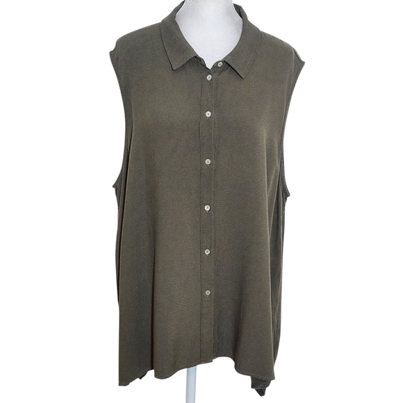 Fever Olive Green Sleeveless Button-Up Tunic Size XXL Green Button-Up Blouse - Picture 1 of 8